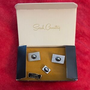 Sarah Coventry Silver and Black Cufflinks with Amethyst